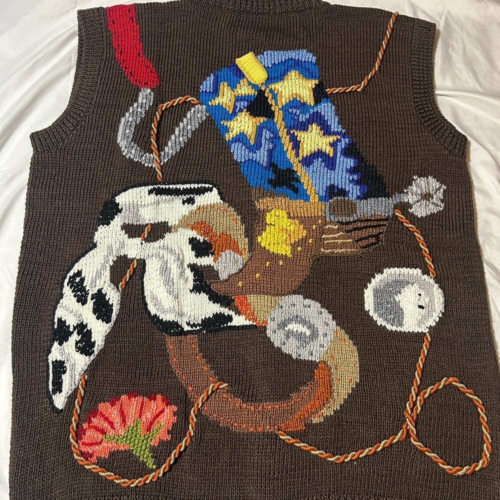 Vtg 90s Berek Marta D Sweater Vest M Wearable Art Hand Knit Western Cowgirl - Picture 14 of 16